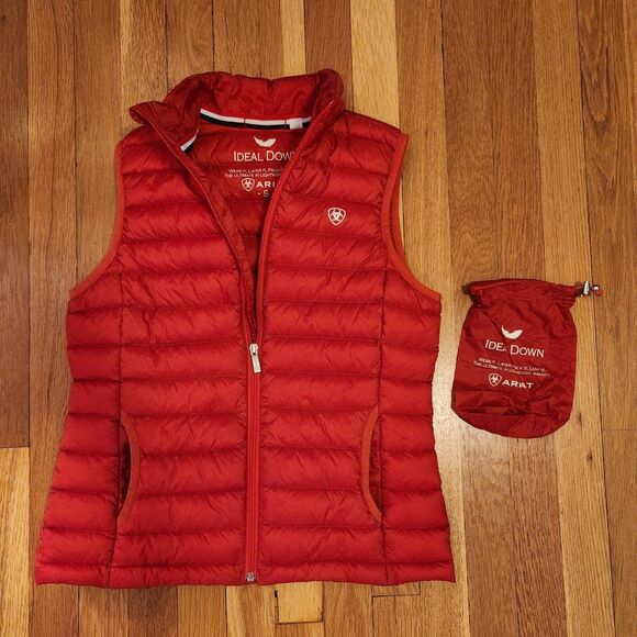 Ariat Women's Ideal Down Vest, Orange, With Pouch, Excellent Condition, Sz S - Picture 4 of 11